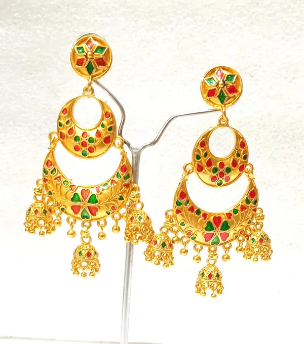 Assamese_Earrings_Copper_Gold_Plated_Red_Green_Colour_Hoop_Earring_For_Girls_&_Women